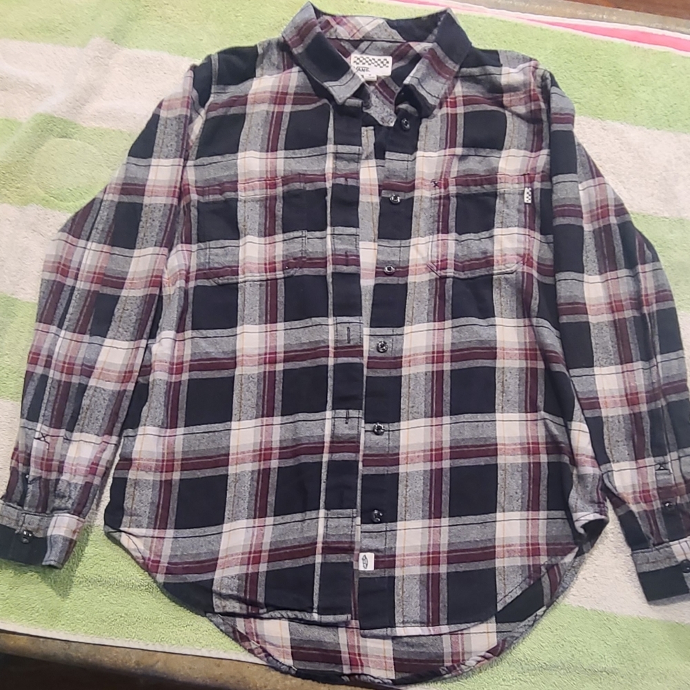 Vans Long Sleeve Black/Red/White Button up Shirt Size Medium